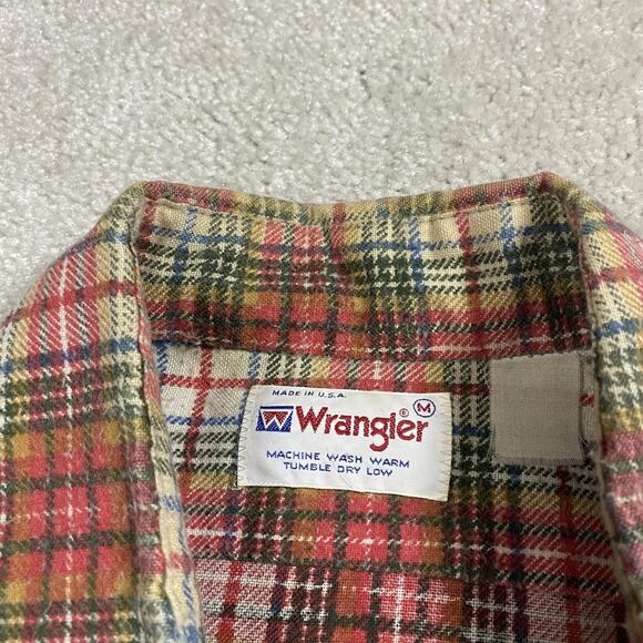 VTG Wrangler Shirt Mens M Plaid Flannel Button Down Made USA 70s Western Cowboy - Picture 2 of 7